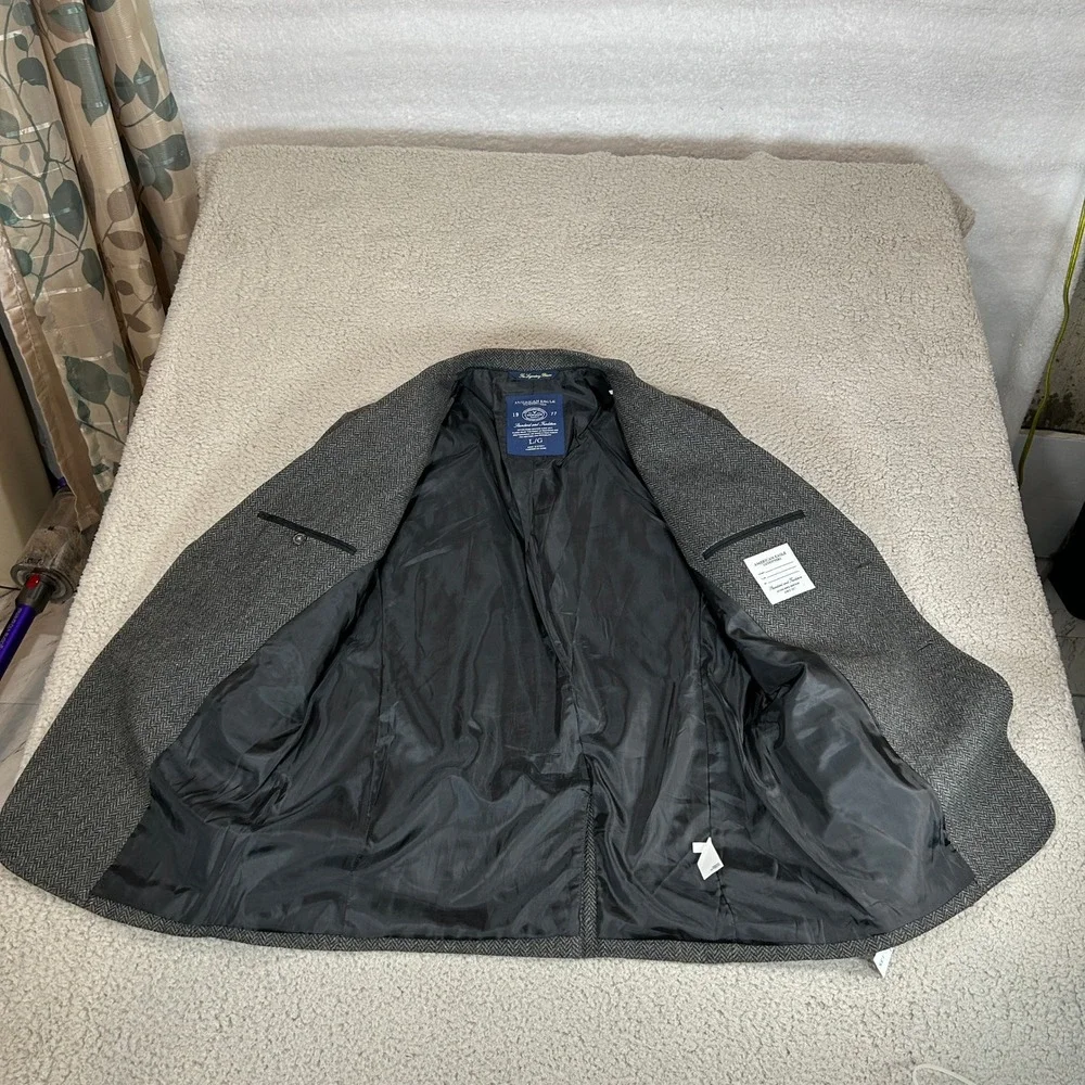 American Eagle Mens Herringbone‎ Blazer Jacket Gray Wool Blend L Dark Academia